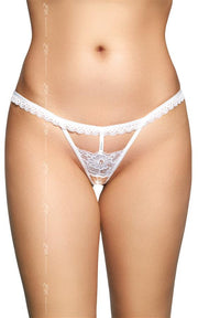 Perizoma aperto bianco in pizzo con strass