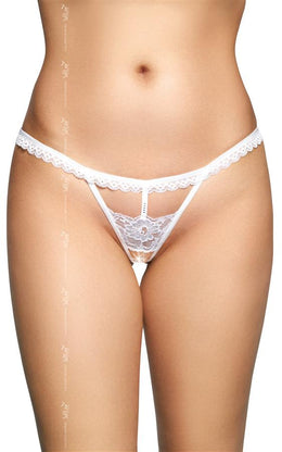 Perizoma aperto bianco in pizzo con strass