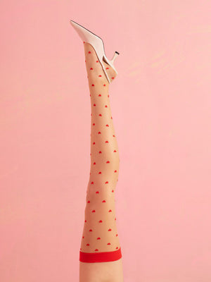 Calze velate da reggicalze con cuori 15 den Love Booster Plus