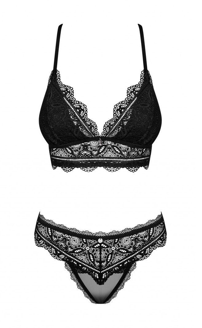 Completino 2 pezzi in pizzo nero e tulle Renelia