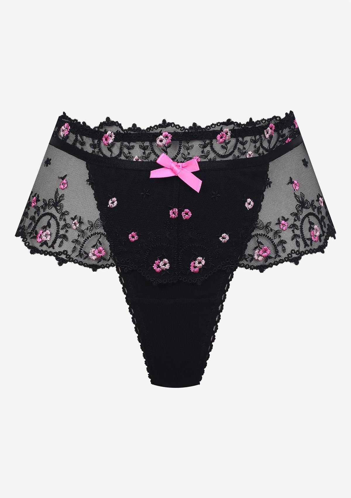 Perizoma in tulle con ricami rosa Margherita taglie plus
