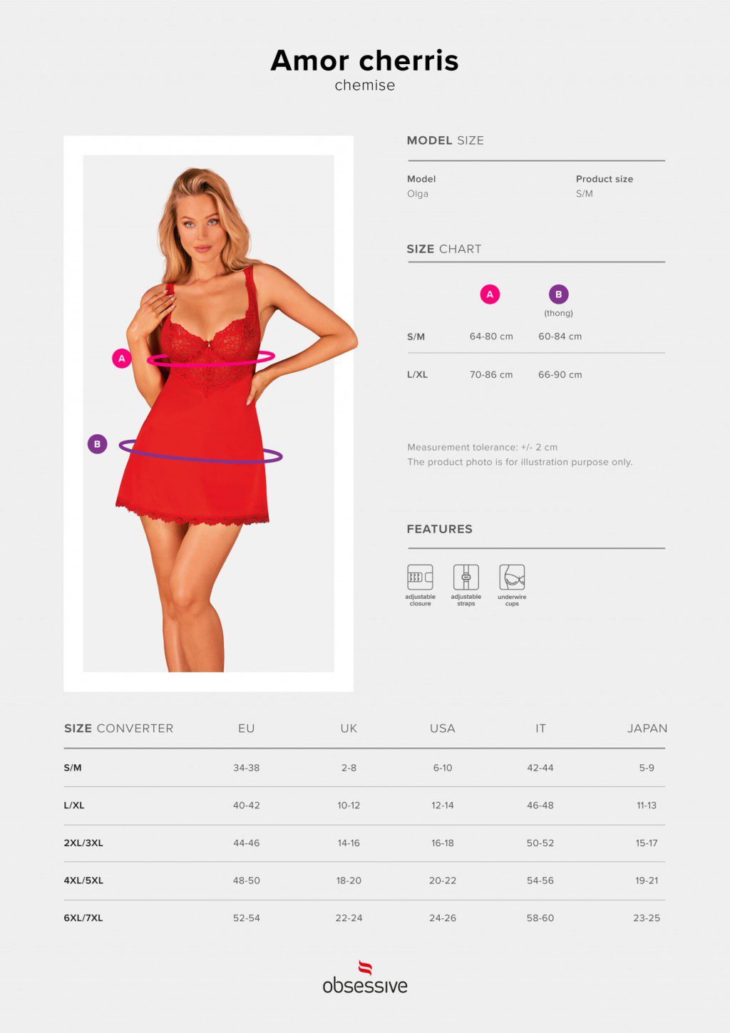Chemise rossa in raso e pizzo Amor Cherris
