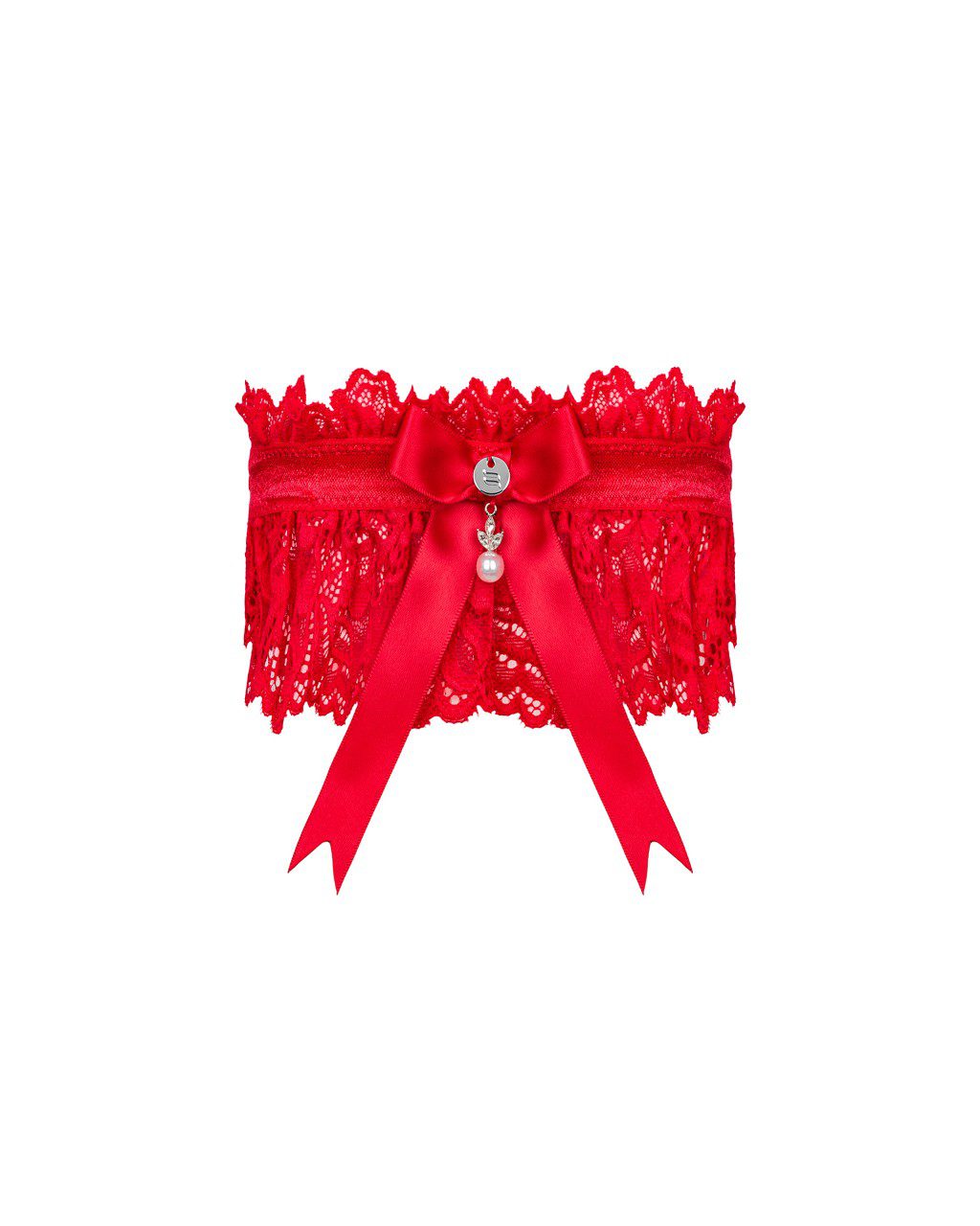 Giarrettiera rossa in pizzo con perla Amor Cherris