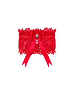Giarrettiera rossa in pizzo con perla Amor Cherris