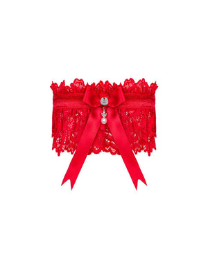 Giarrettiera rossa in pizzo con perla Amor Cherris