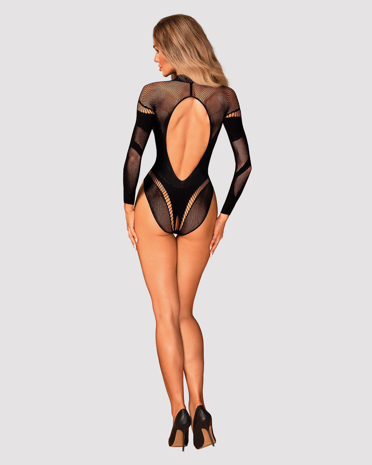 Body aperto nero a manica lunga B135 taglie plus