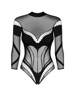 Body aperto nero a manica lunga B135 taglie plus