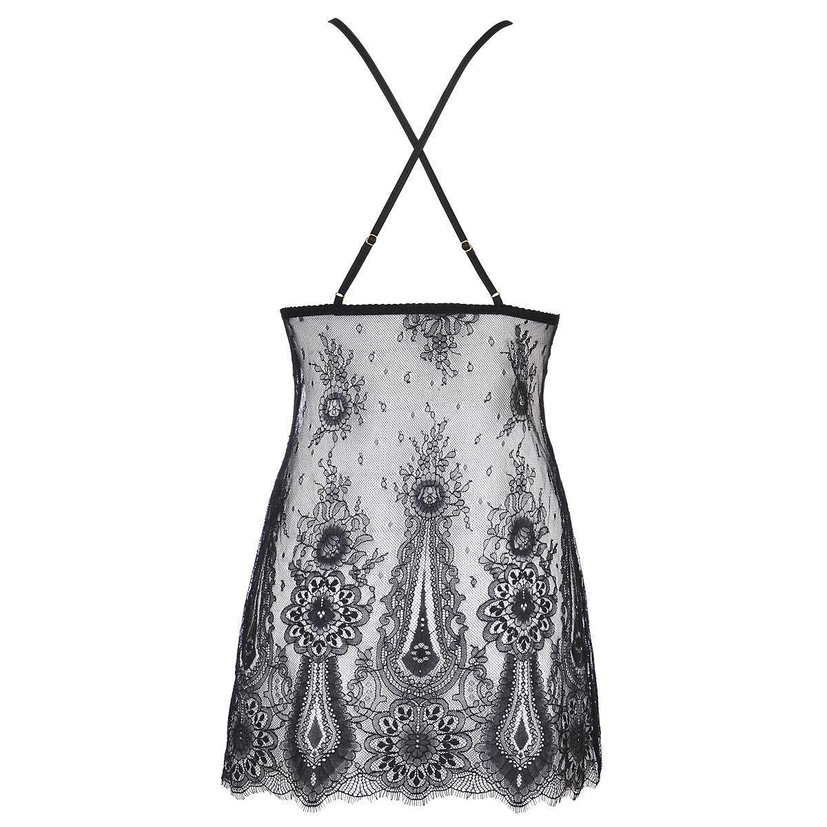 Babydoll in pizzo e tessuto lucido Wetlook