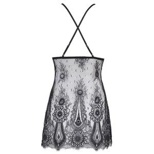 Babydoll in pizzo e tessuto lucido Wetlook