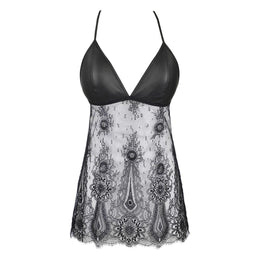 Babydoll in pizzo e tessuto lucido Wetlook