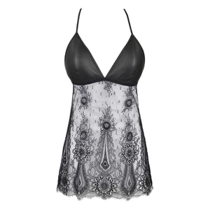 Babydoll in pizzo e tessuto lucido Wetlook