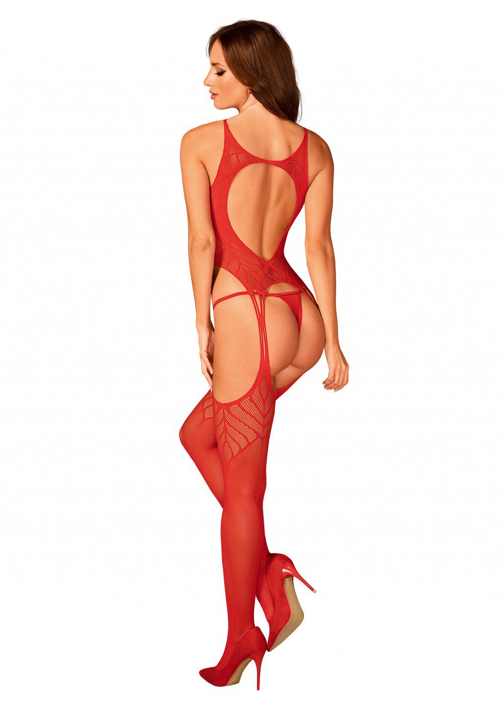 Bodystocking rossa a rete effetto guepiere N122 Taglie plus