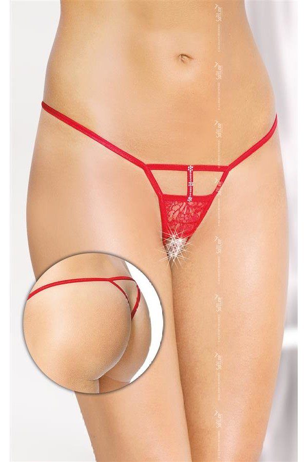 Perizoma rosso aperto sotto in pizzo con strass