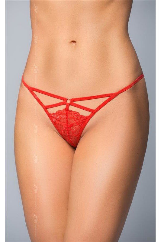 Perizoma rosso stringato in pizzo