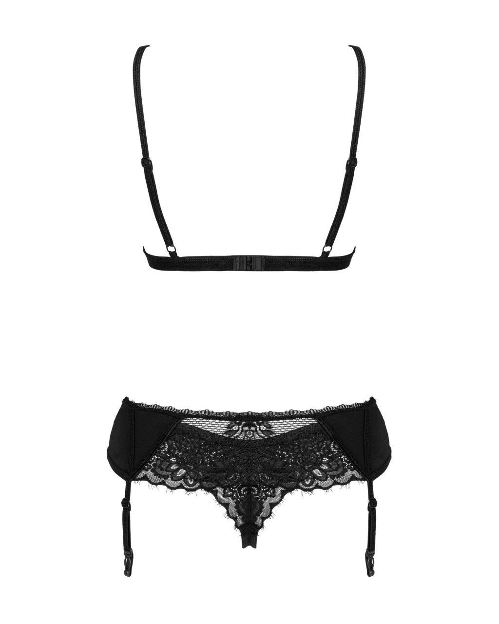 Completo intimo in pizzo nero 3 pz Maderris taglie plus