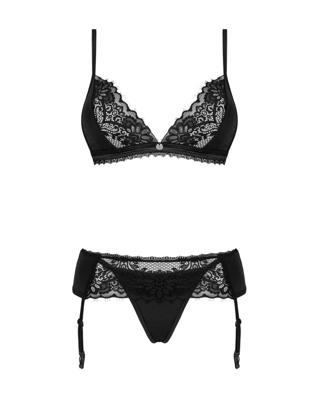 Completo intimo in pizzo nero 3 pz Maderris taglie plus