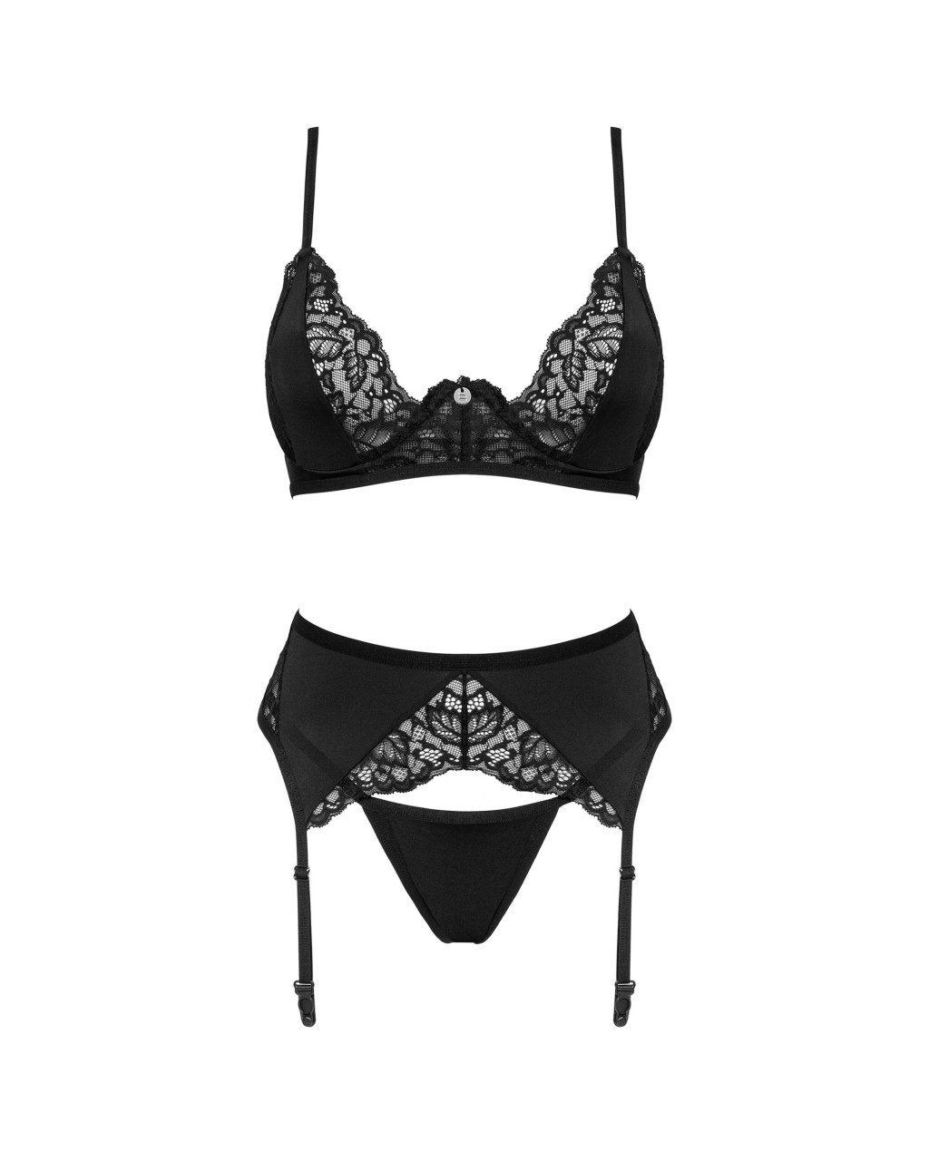 Completo intimo in pizzo nero 3 pz Bellastia taglie plus