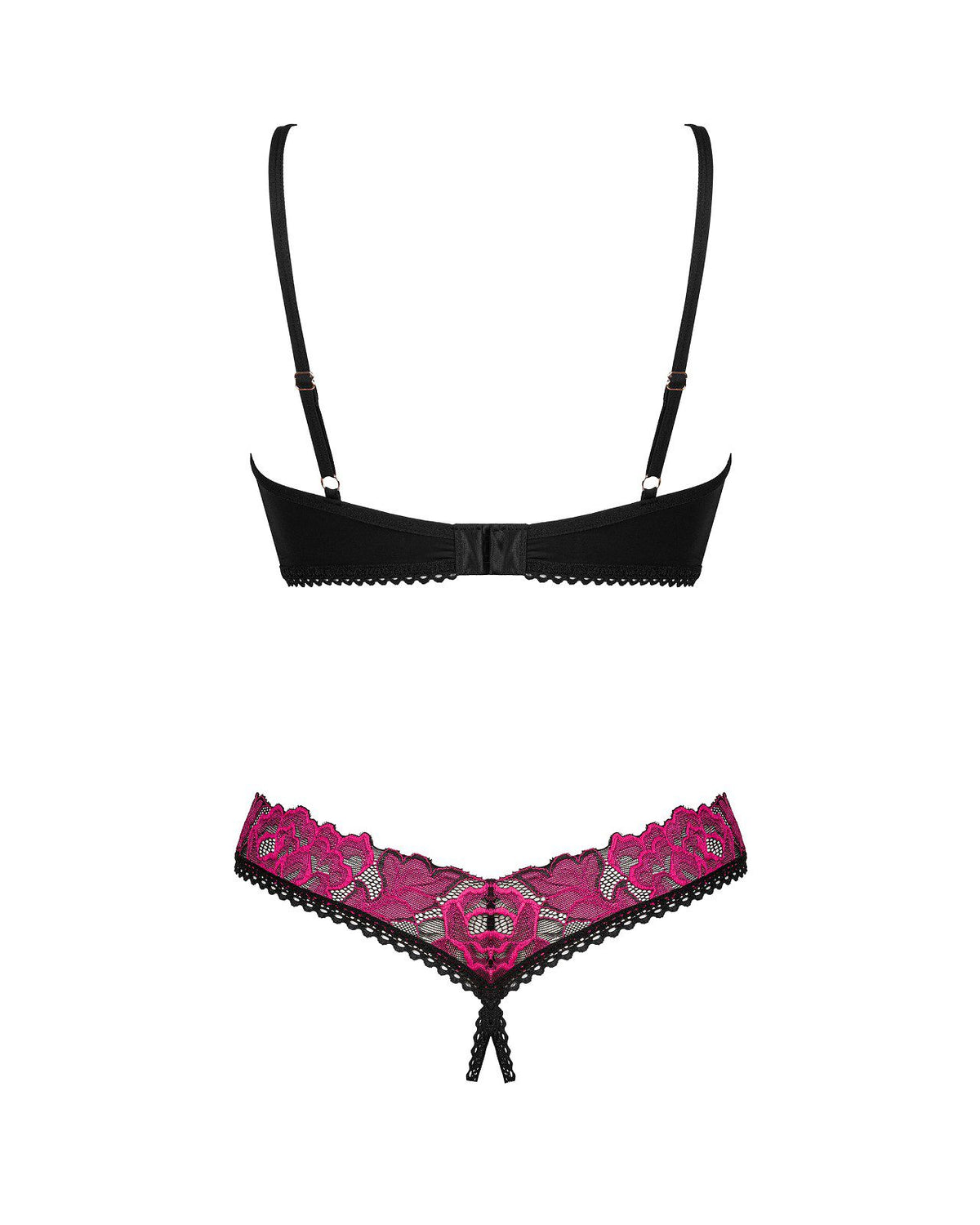 Completo intimo aperto sotto in pizzo rosa 2 pz Rosenty