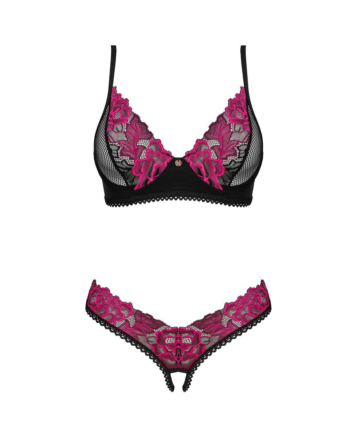 Completo intimo aperto sotto in pizzo rosa 2 pz Rosenty