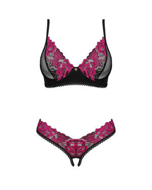 Completo intimo aperto sotto in pizzo rosa 2 pz Rosenty