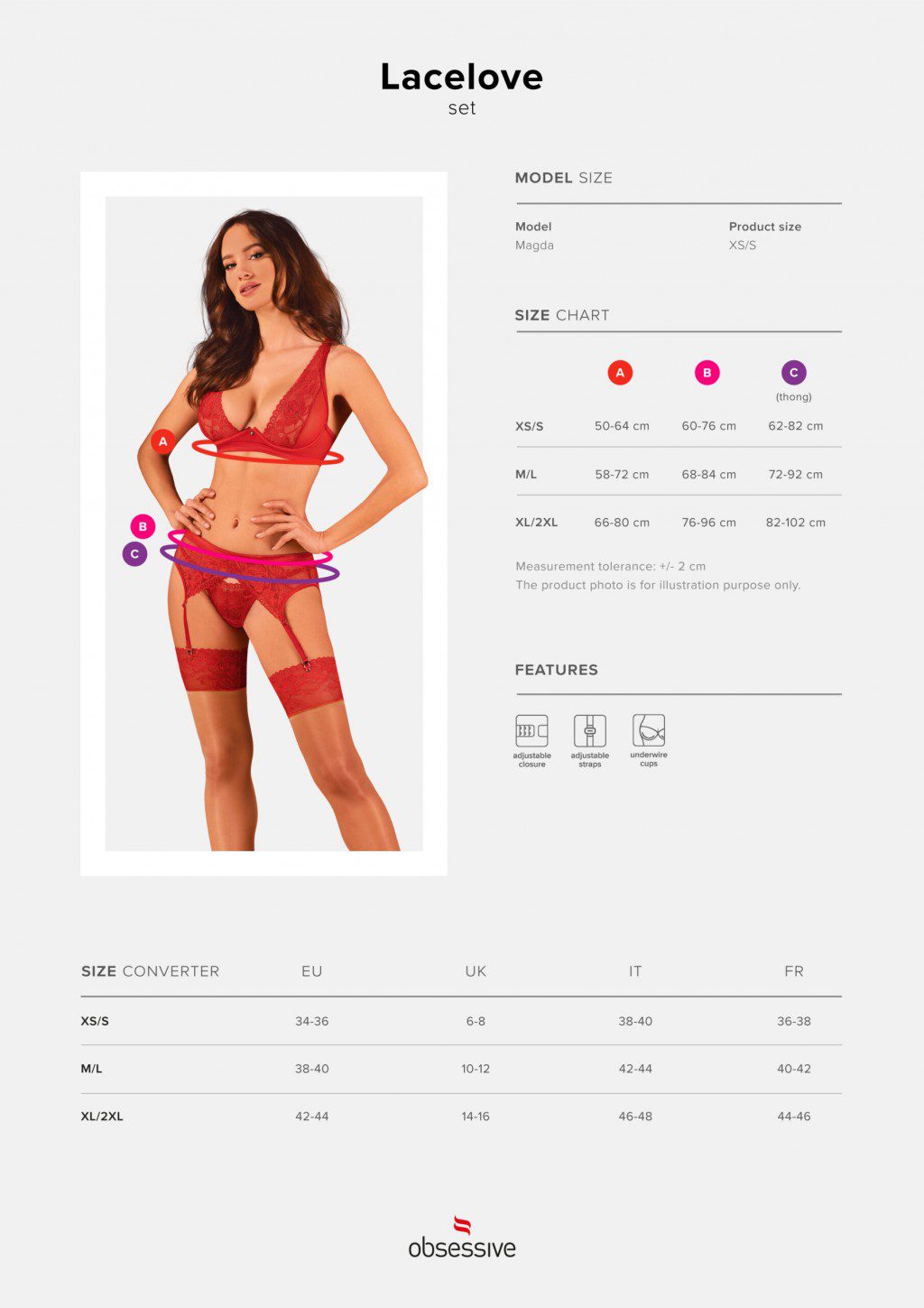 Completo intimo rosso 3 pezzi Lacelove taglie plus
