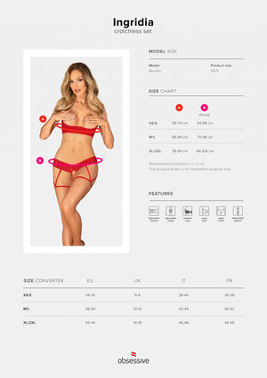 Completo intimo aperto rosso 2 pezzi Ingridia taglie plus
