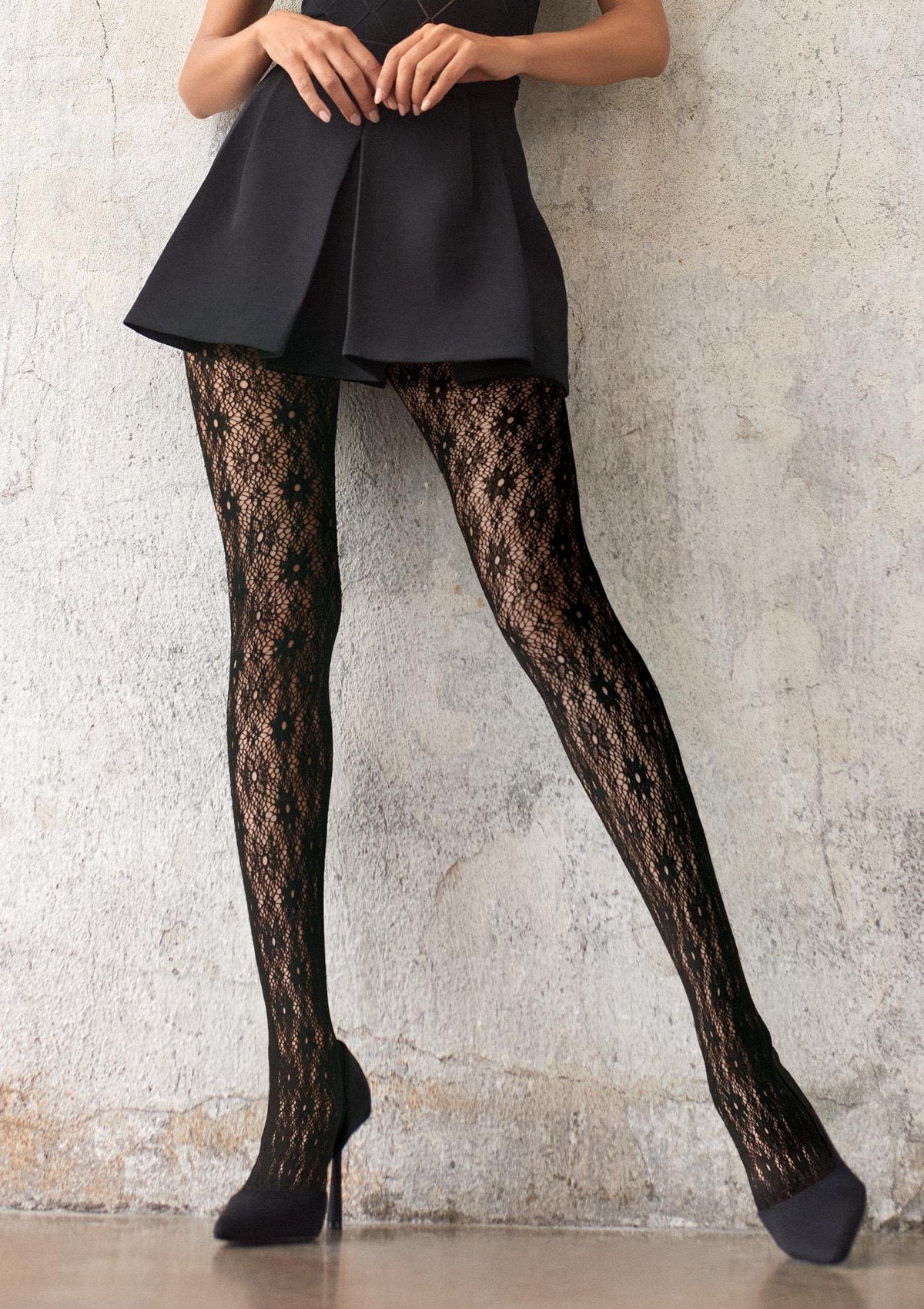 Collant a rete con disegno jacquard fiori Charly B15