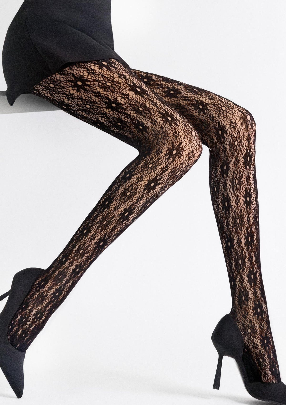 Collant a rete con disegno jacquard fiori Charly B15