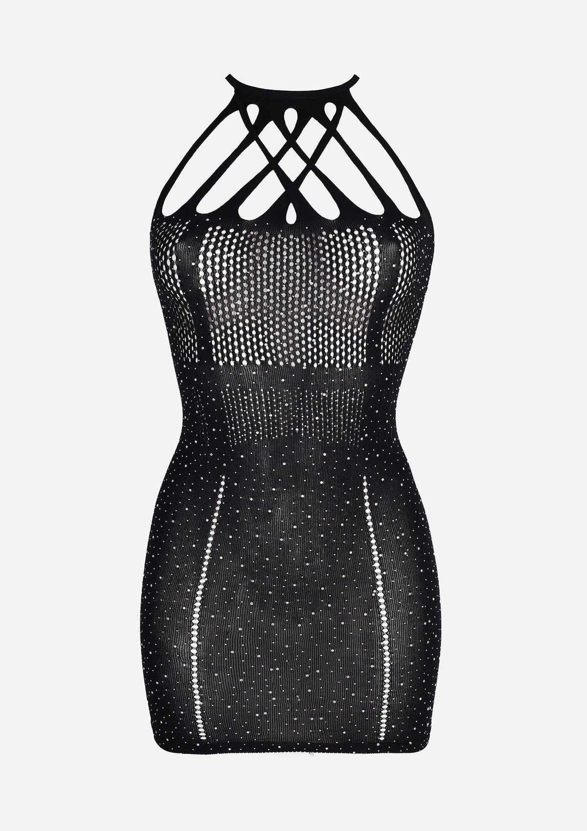 Miniabito a rete nera con strass