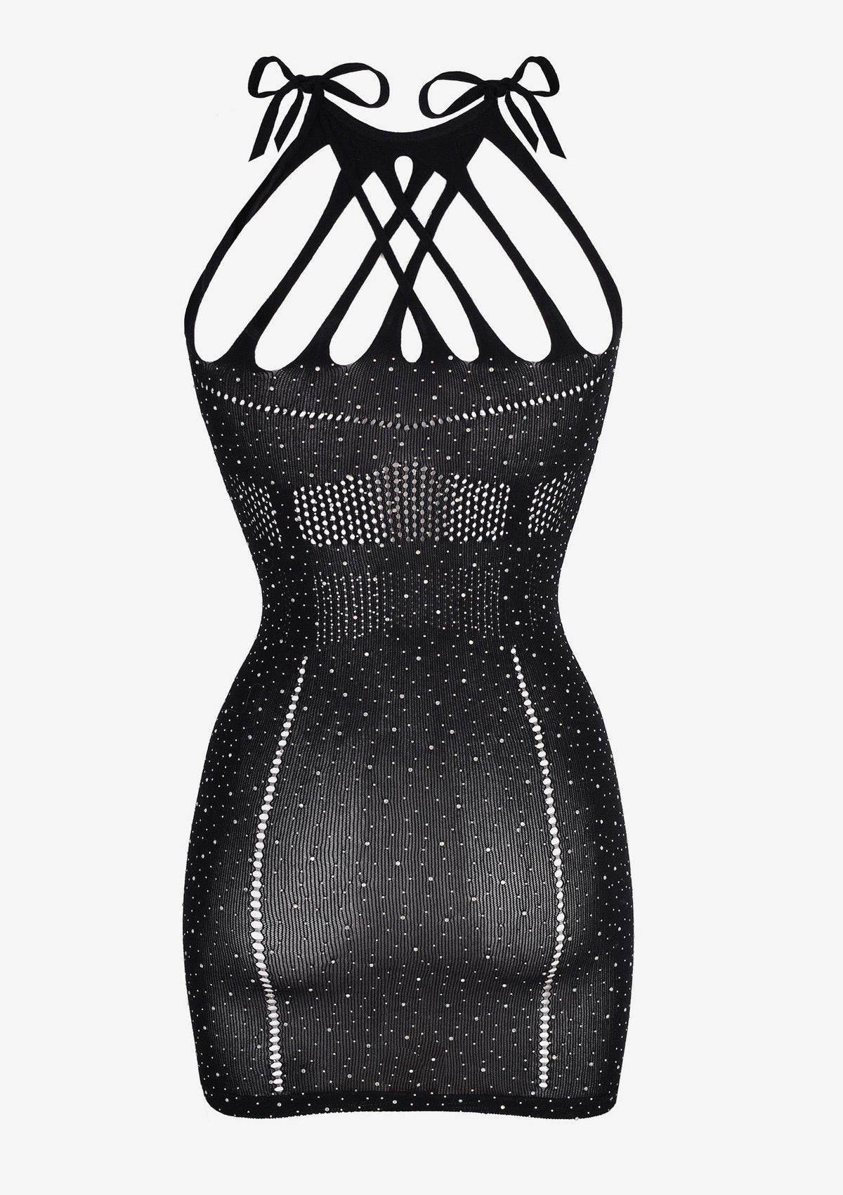 Miniabito a rete nera con strass