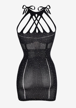 Miniabito a rete nera con strass