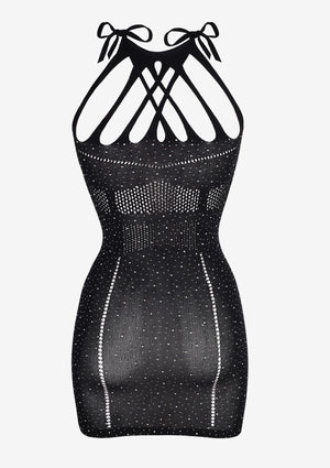 Miniabito a rete nera con strass