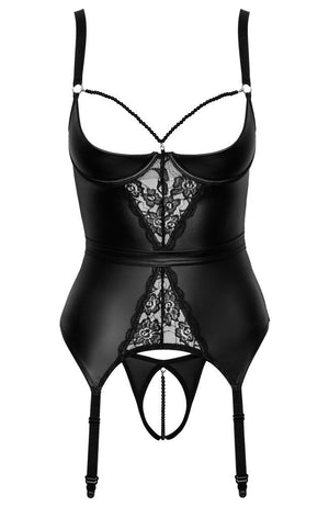 Corsetto in simil pelle con filo di perle nere