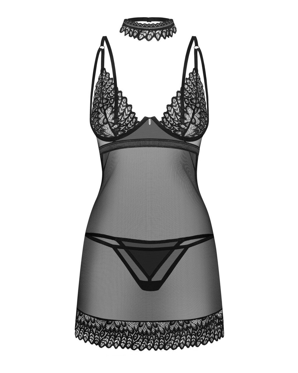Chemise nera in pizzo con choker taglie plus Donarella
