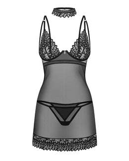 Chemise nera in pizzo con choker taglie plus Donarella