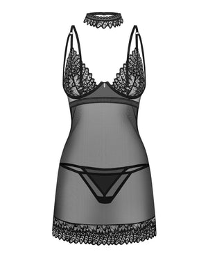 Chemise nera in pizzo con choker taglie plus Donarella