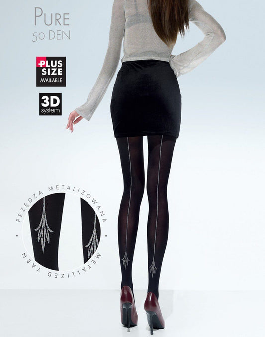 Collant coprente con riga dietro disegno in lurex 50 den Pure