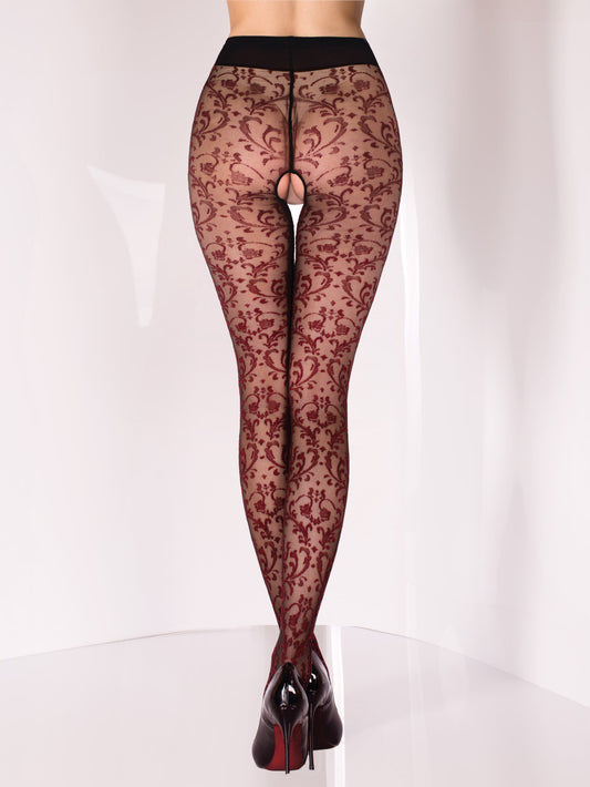 Collant velato aperto con ricami bordeaux Art. BS135