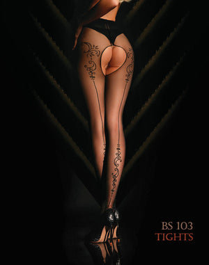 Collant velato aperto con riga ricami con lurex Art. BS103
