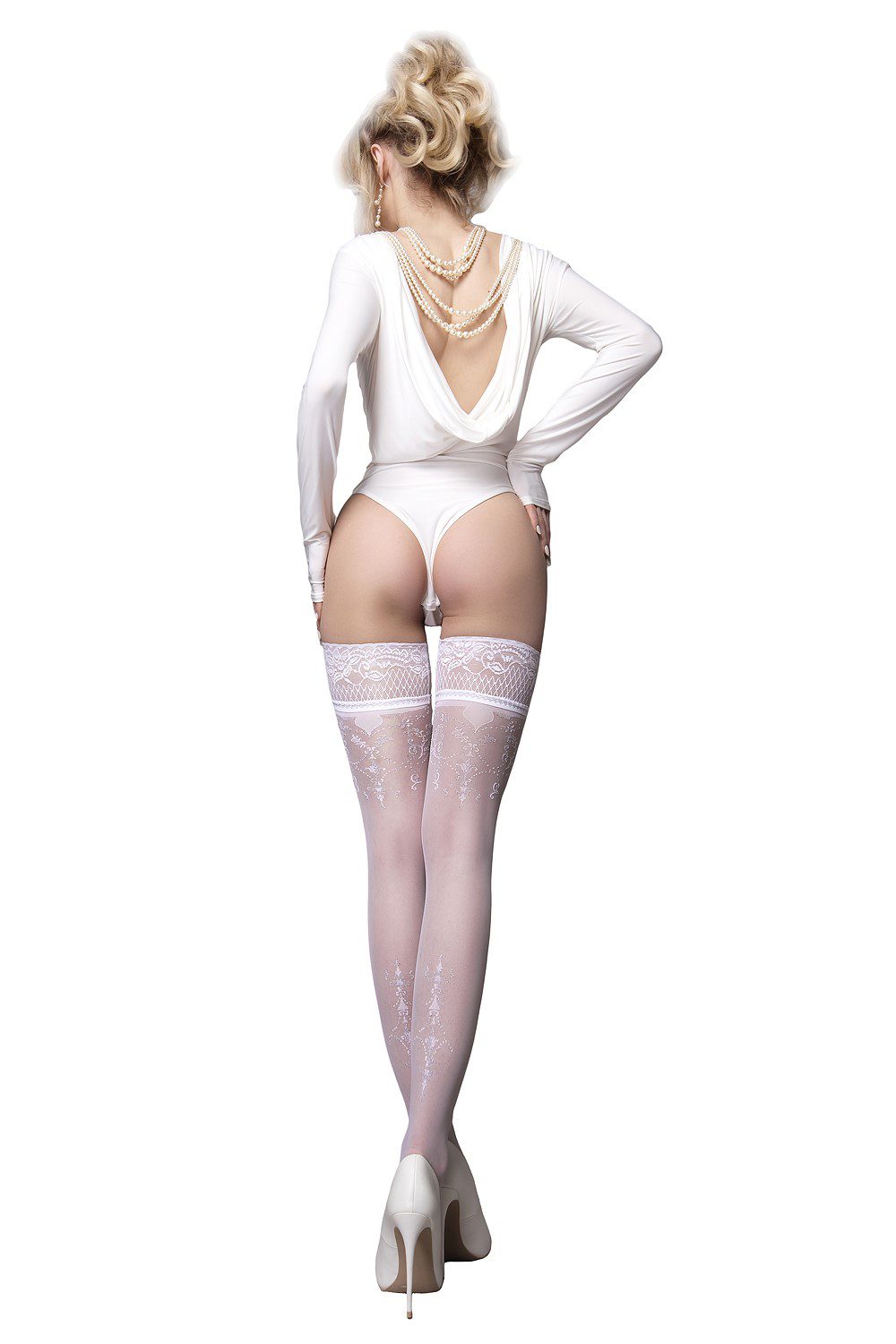 Autoreggenti bianche con ricami 20 den sposa Art. 585