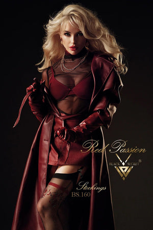 Calze da reggicalze con ricami bordeaux e lurex Art. BS160