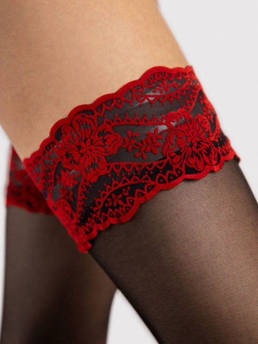 Calze autoreggenti con balza rossa Nocturne 20 den