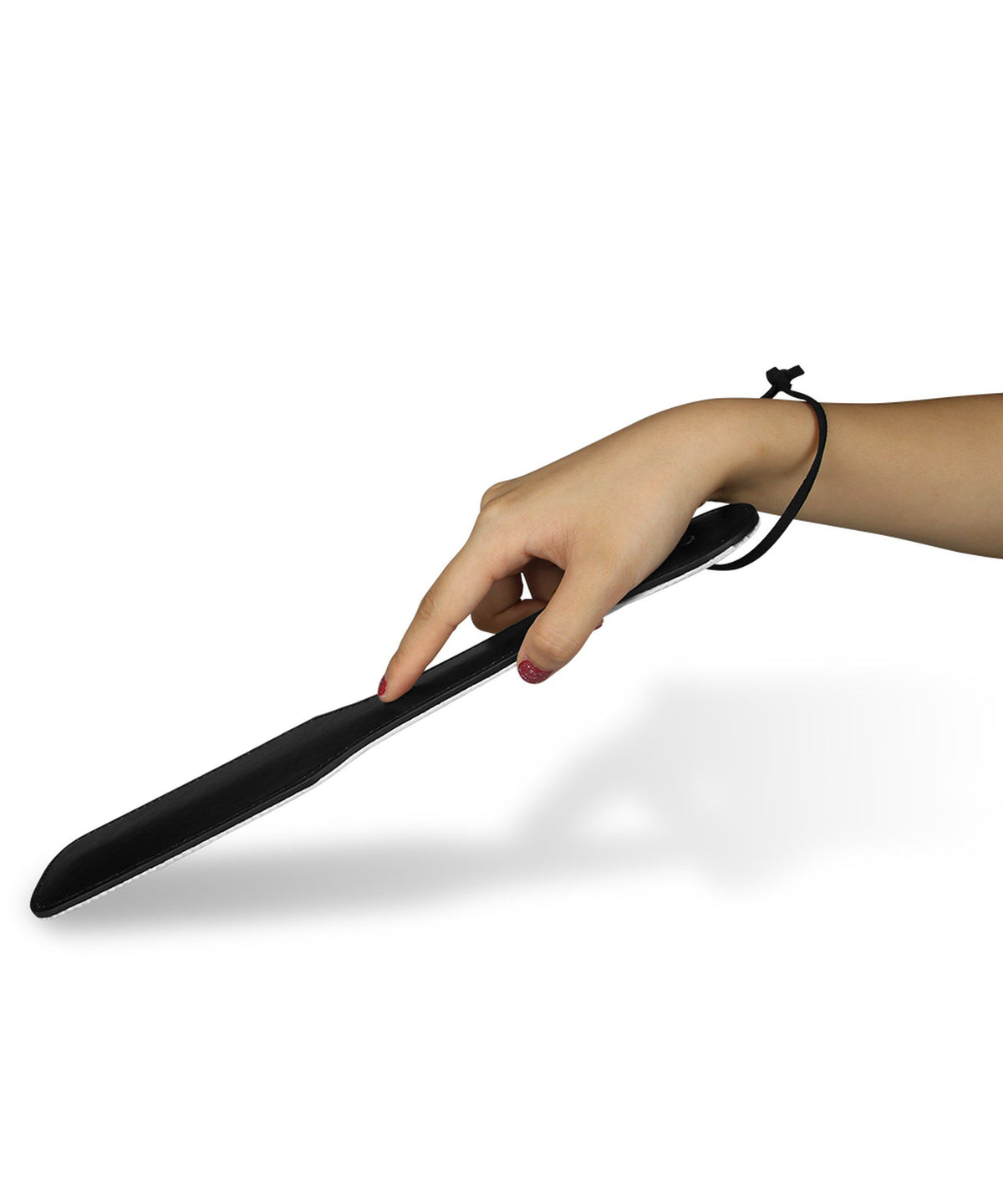 Frustino Spanker in ecopelle nera e raso argentato