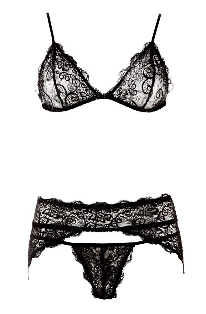 Completo intimo 3 pezzi in pizzo nero