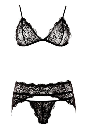 Completo intimo 3 pezzi in pizzo nero