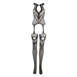 Bodystocking a rete con reggicalze High Neck