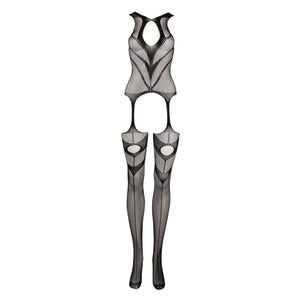 Bodystocking a rete con reggicalze High Neck