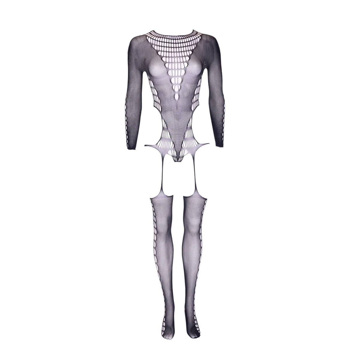 Bodystocking nera a rete maniche lunghe