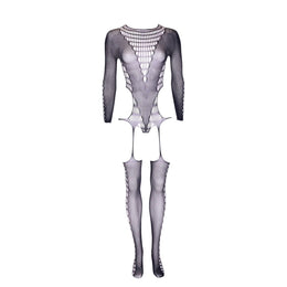 Bodystocking nera a rete maniche lunghe