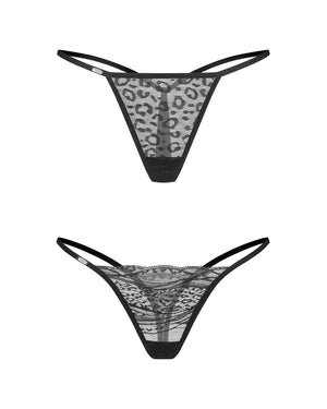 2 perizomi in pizzo nero animalier Clara 2 pack